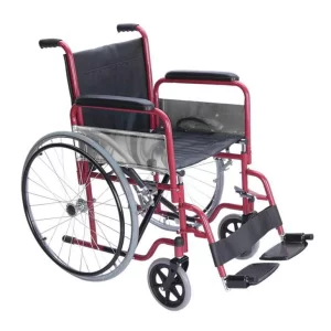 Red Wheelchair With Detachable FootSupport & Armrests